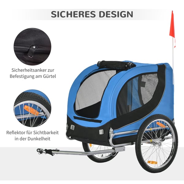 Hundcykelvagn, 130x73x90 cm, Blå och Svart