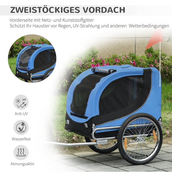 Hundcykelvagn, 130x73x90 cm, Blå och Svart