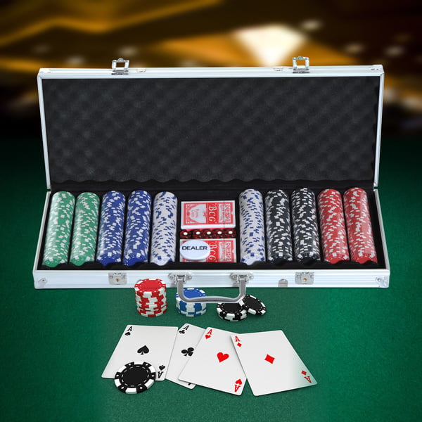 Pokerset, 500 pokerchips med väska, 55,5x22x6,5 cm, flerfärgad