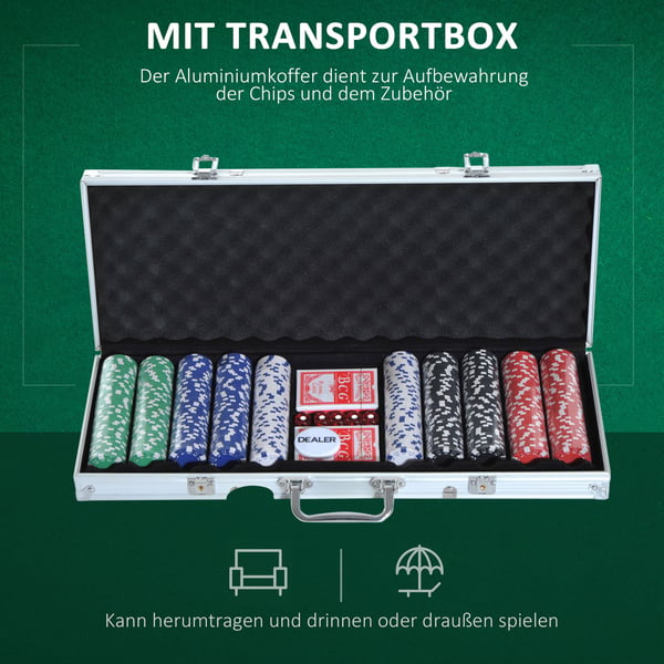 Pokerset, 500 pokerchips med väska, 55,5x22x6,5 cm, flerfärgad