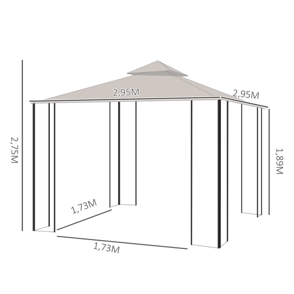 Havepavillon, 295x295x275 cm, Beige, Sort