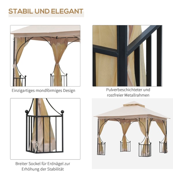 Havepavillon, 295x295x275 cm, Beige, Sort