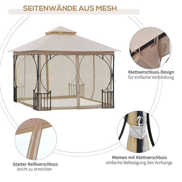 Havepavillon, 295x295x275 cm, Beige, Sort