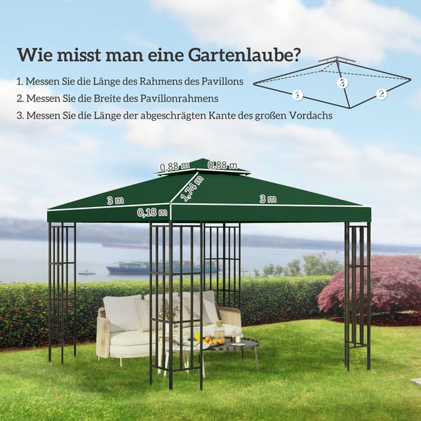 Udskiftnings tag til pavillon, 300x300 cm, grå