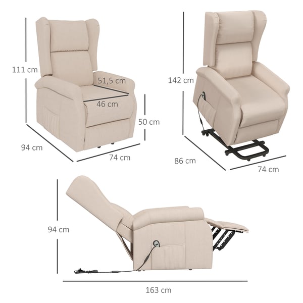 Fåtölj med reclinerfunktion, 72,5x94x109 cm, Cream