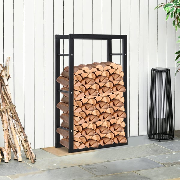 Brændestativ, 60x25x100 cm, Sort, Metal