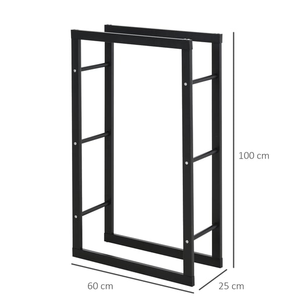 Brændestativ, 60x25x100 cm, Sort, Metal