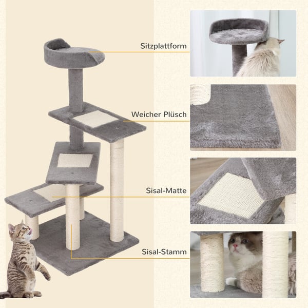 Kissapuu, 48,5x48,5x100 cm, beige, harmaa