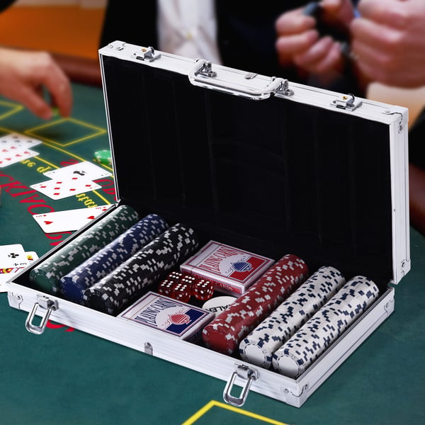 Pokerset, 300 marker med kort och tärningar, 38x20.5x6.5 cm, Svart