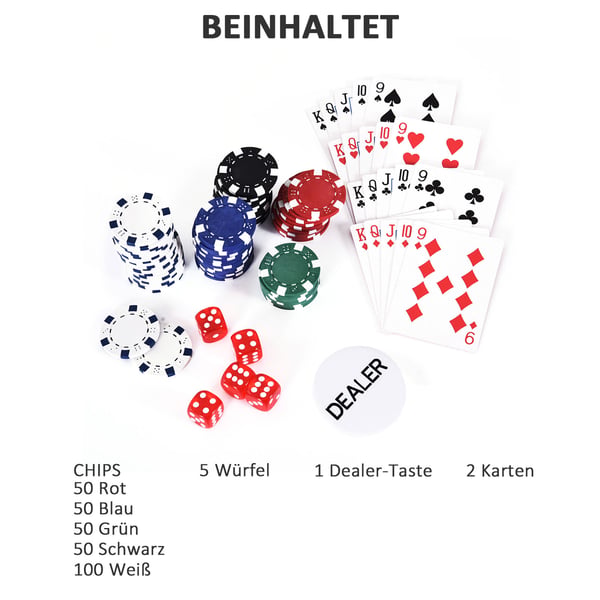 Pokerset, 300 marker med kort och tärningar, 38x20.5x6.5 cm, Svart