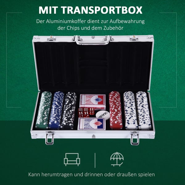 Pokerset, 300 marker med kort och tärningar, 38x20.5x6.5 cm, Svart