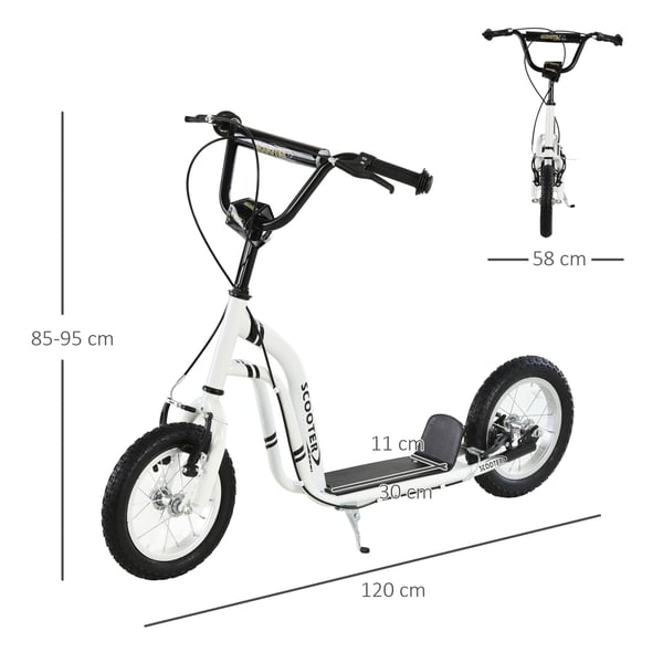 Barnsparkcykel, 120x58x85-95 cm, Vit