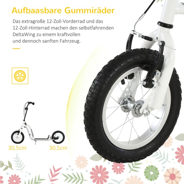 Barnsparkcykel, 120x58x85-95 cm, Vit