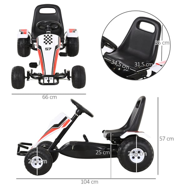 Pedal Gokart, 104x66x57 cm, Hvid