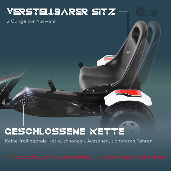 Pedal Gokart, 104x66x57 cm, Hvid