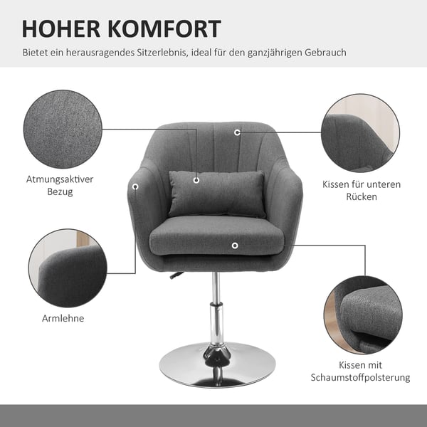 Kontorsstol, 60x60x79-91 cm, Mörkgrå