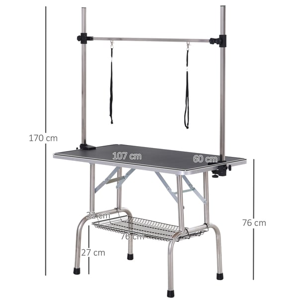 Groomingbord, 107x60x170 cm, Sort