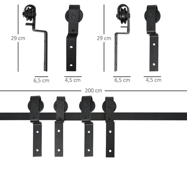 Skjutdörrsbeslag, 200 cm, Svart