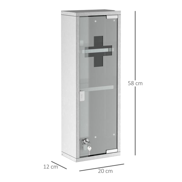 Medicinskåp, 20x12x58 cm, Silver