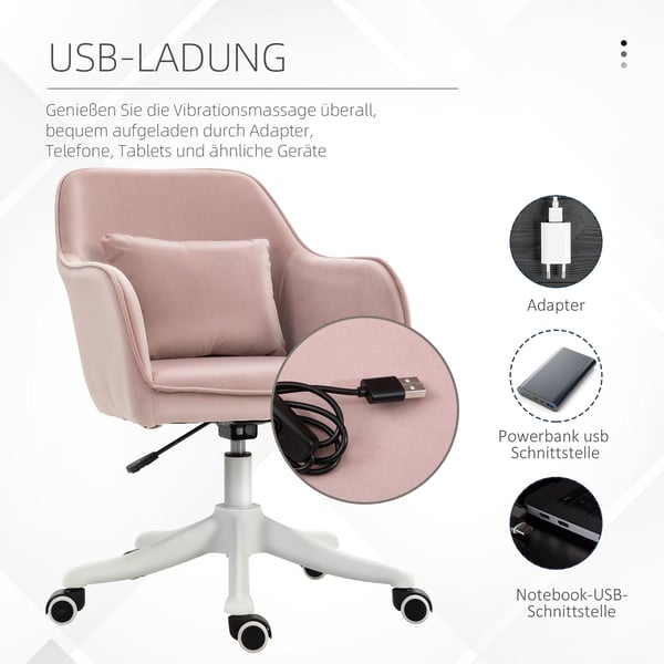 Toimistotuoli, hierova toimistotuoli, 57x70x78-86 cm, vaaleanpunainen