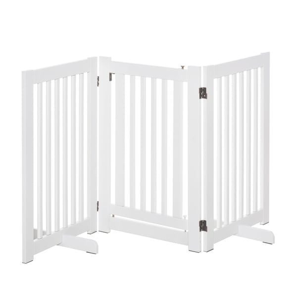 Kæledyrsport, Fritstående justerbar sikkerhedsport i træ, 155x1.5x76 cm, Hvid