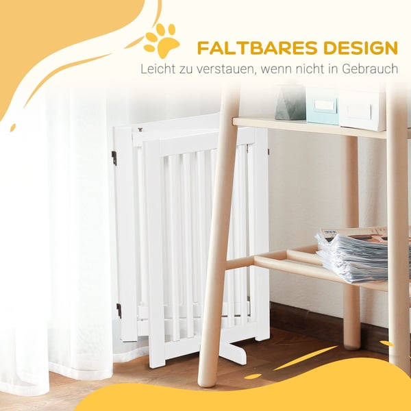 Kæledyrsport, Fritstående justerbar sikkerhedsport i træ, 155x1.5x76 cm, Hvid