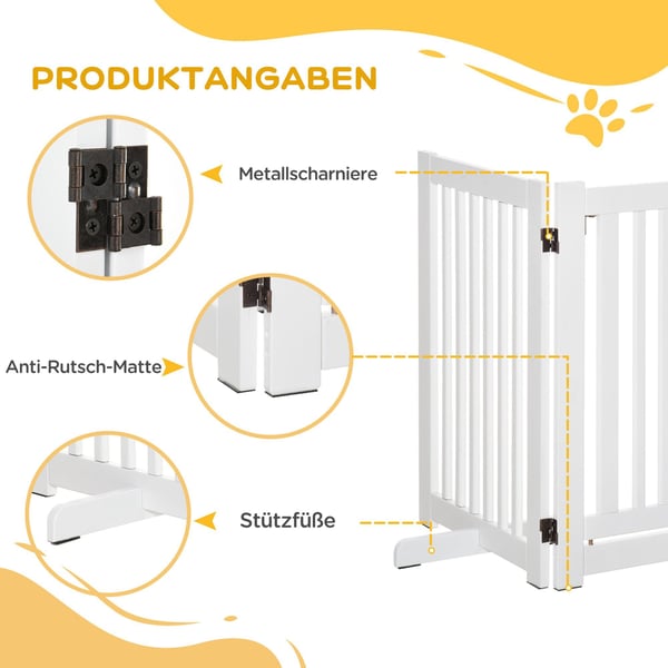 Kæledyrsport, Fritstående justerbar sikkerhedsport i træ, 155x1.5x76 cm, Hvid