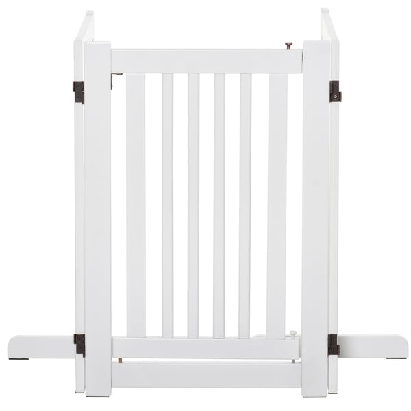Kæledyrsport, Fritstående justerbar sikkerhedsport i træ, 155x1.5x76 cm, Hvid