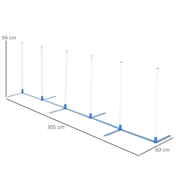 Hund Agility Stang Sæt, 305x60x94 cm, Hvid Blå