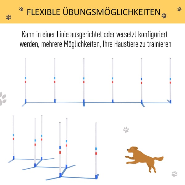 Hund Agility Stang Sæt, 305x60x94 cm, Hvid Blå