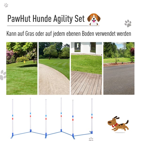 Hund Agility Stang Sæt, 305x60x94 cm, Hvid Blå