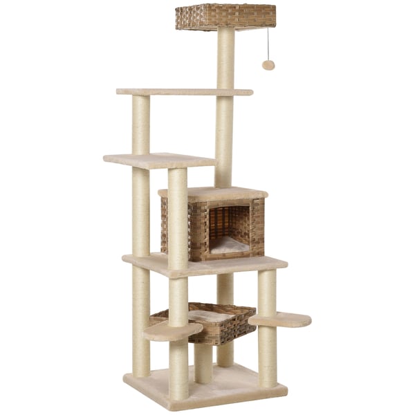 Kissan kiipeilypuu, 55x55x174 cm, beige, ruskea