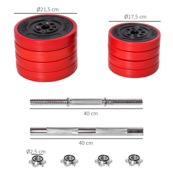 Hantelset, 21.5x21.5x3.8 cm, Röd