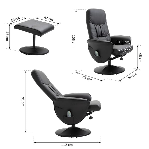 Fåtölj med reclinerfunktion, 76x81x105 cm, Svart