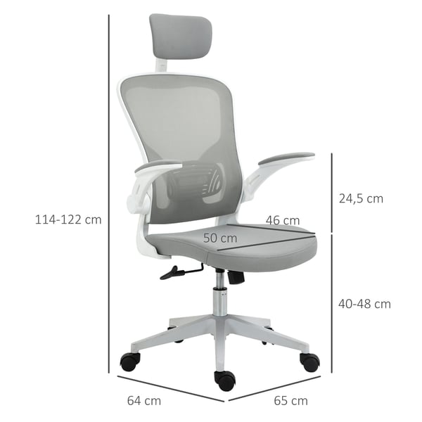 Kontorsstol, Ergonomisk skrivbordsstol med nackstöd och gungfunktion, 65x64x114-122 cm, Grå