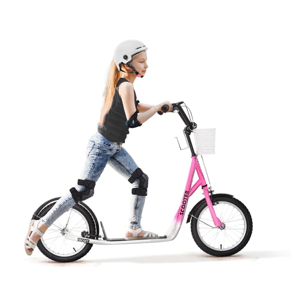 Barnsparkcykel, 139x58x90-96 cm, Rosa och Vit Barnsparkcykel, 139x58x90-96 cm, Rosa och Vit