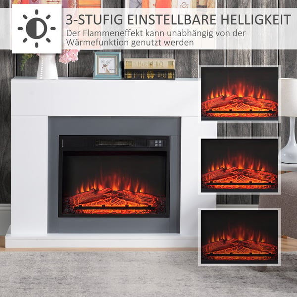 Elektrisk eldstad, 113x26,6x87,5 cm, Vit