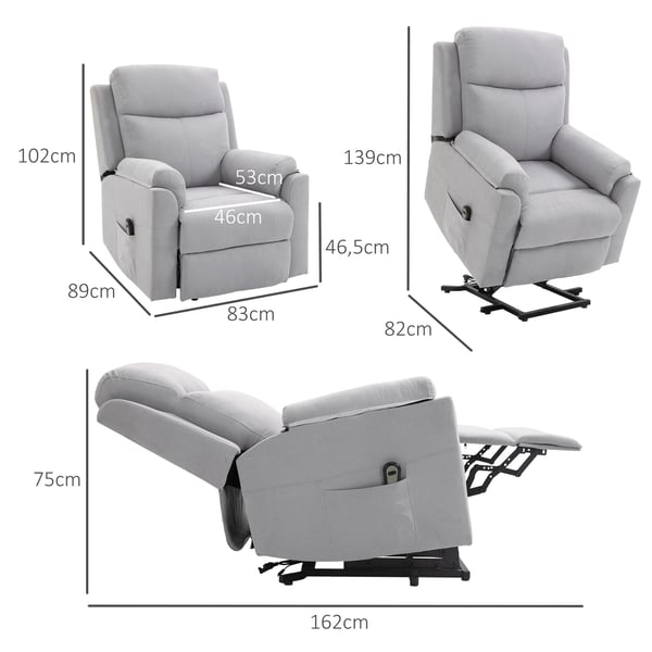 Elektrisk reclinerstol, 83x89x102 cm, lysegrå