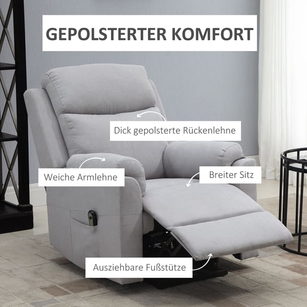 Elektrisk reclinerstol, 83x89x102 cm, lysegrå