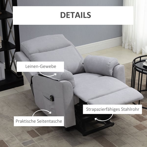 Elektrisk reclinerstol, 83x89x102 cm, lysegrå
