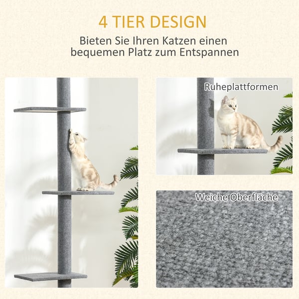 Kattetårn, Justerbar kradsetræ, 43x27x228-260 cm, Grå