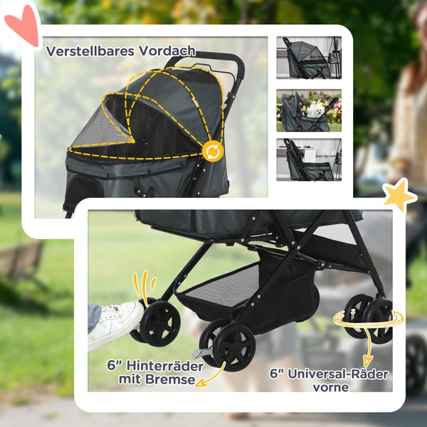 Husdjurvagn, 76,5x52x95 cm, Mörkgrå