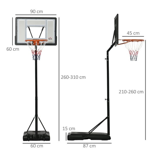 Koripallokori, Säädettävä korkeus 260-310 cm, Musta