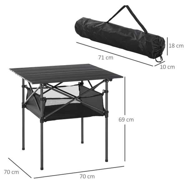 Campingbord, 70x70x69 cm, Sort