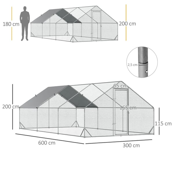Kanojen ulkotarha, 300x600x200 cm, harmaa