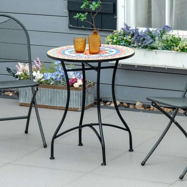Trädgårdsbord, Mosaik Bistrobord, 60x71 cm, Röd Blå Vit Svart