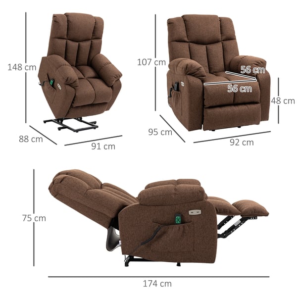 Lænestol med reclinerfunktion, 92x95x107 cm, Brun