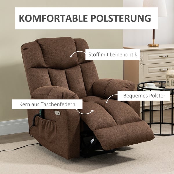 Lænestol med reclinerfunktion, 92x95x107 cm, Brun
