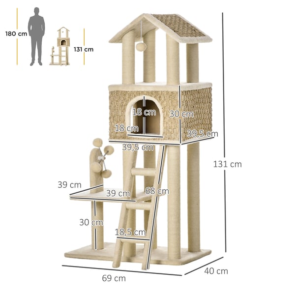 Kattetårn, 69x40x131 cm, Khaki, Beige