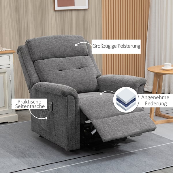 Fåtölj med reclinerfunktion, 89x96x108 cm, Grå